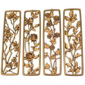 50s Four Seasons Gold Wall Plaques by Dart -Dogwood -Roses -Mums -Holly - Syroco
